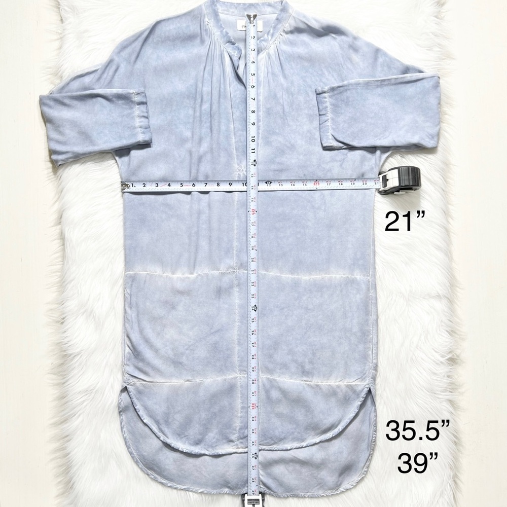 Anthropologie Blue Tie Dye 3/4 Sleeve High-Low Chambray Tunic Shirtdress - Picture 9 of 10
